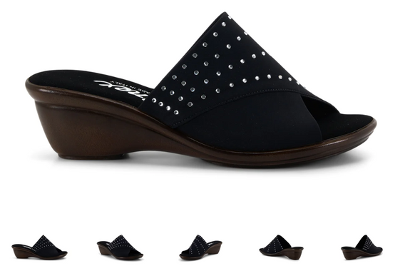 Onex Nori Black Silver Elastic Slide Wedge Sandal Women's US sizes 5-11/NEW!!!