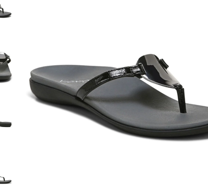 Vionic Raysa Black Leather Sandal Flip Flop Women's US sizes 5-12 NEW!!
