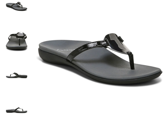Vionic Raysa Black Leather Sandal Flip Flop Women's US sizes 5-12 NEW!!