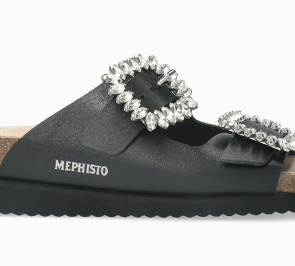 Mephisto Hazina Black Waxy w Rhinestones Slide Sandal Women's sizes 35-42 NEW!!!