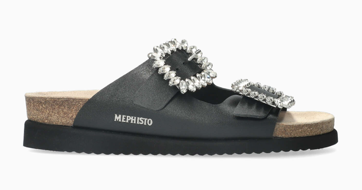 Mephisto Hazina Black Waxy w Rhinestones Slide Sandal Women's sizes 35-42 NEW!!!