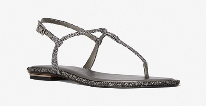 Michael Kors Fanning Anthracite Glitter T-Strap Sandal Women's US sizes 6-11/NEW