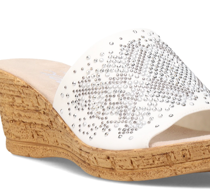 Onex Joline White/Silver Studded Slide Wedge Sandal Women's US sizes 5-11/NEW!!