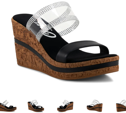 Onex Vanish Black Leather/Lucite Wedge Sandal Women's sizes 5-11/NEW!!!