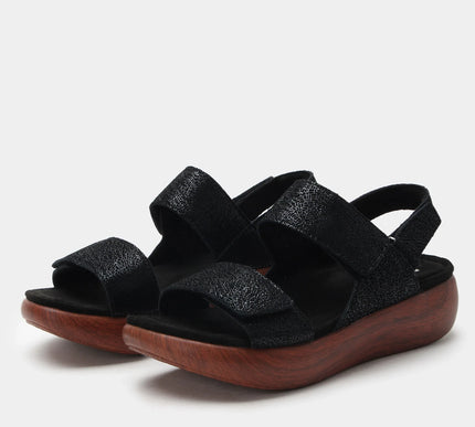 Alegria Bailee Crackle Black Leather Strappy Sandal Women sizes EU 36-41 NEW