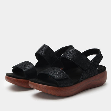 Alegria Bailee Crackle Black Leather Strappy Sandal Women sizes EU 36-41 NEW