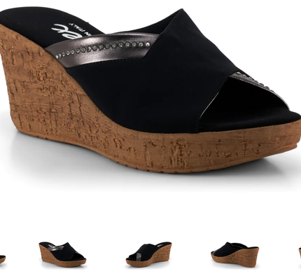 Onex Maggi Black Elastic Silde Wedge w Stones Sandal Women's sizes 5-11/NEW!!