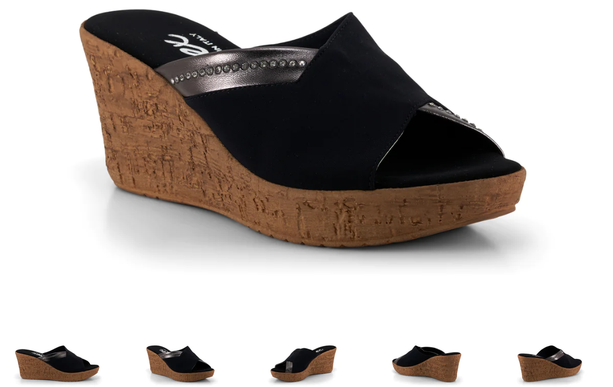 Onex Maggi Black Elastic Silde Wedge w Stones Sandal Women's sizes 5-11/NEW!!