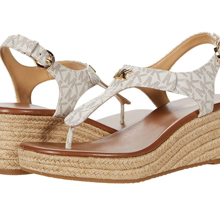Michael Kors Laney Bright White Logo Espadrille Thong Wedge Womens size 6-10/NEW