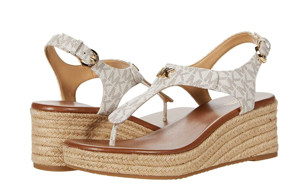 Michael Kors Laney Bright White Logo Espadrille Thong Wedge Womens size 6-10/NEW