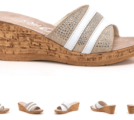 Onex Blanche Linen w/ Stones White Wedge Sandal Women's sizes 5-11/NEW!!!