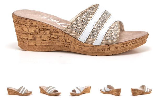 Onex Blanche Linen w/ Stones White Wedge Sandal Women's sizes 5-11/NEW!!!