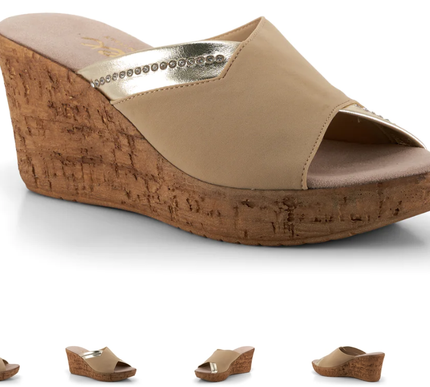 Onex Maggi Beige Elastic Silde Wedge w Stones Sandal Women's sizes 5-11/NEW!!