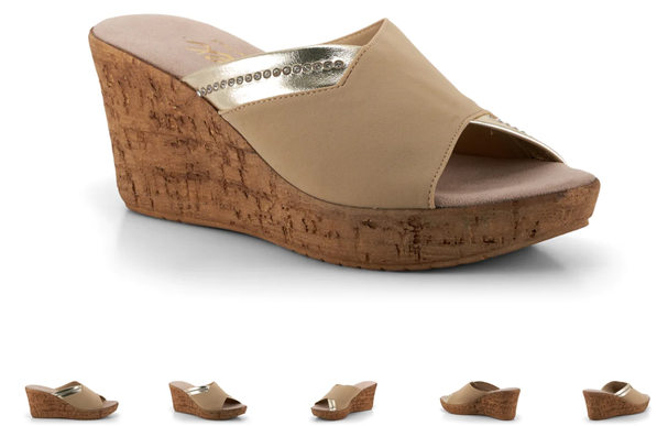 Onex Maggi Beige Elastic Silde Wedge w Stones Sandal Women's sizes 5-11/NEW!!
