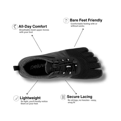 Peluva Strand ATR Black/Black Barefoot Toe Shoes Mens US Sizes 8-14