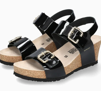 Mephisto Lissandra Black Patent Wedge Comfort Sandal Womens sizes 36-42 NEW