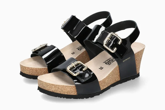 Mephisto Lissandra Black Patent Wedge Comfort Sandal Womens sizes 36-42 NEW
