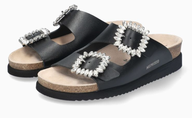 Mephisto Hazina Black Waxy w Rhinestones Slide Sandal Women's sizes 35-42 NEW!!!