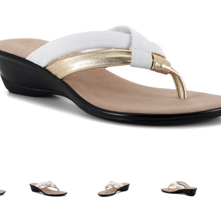 Onex Melba White/Gold Toe Post Wedge Sandal Women's sizes 5-11/NEW!!!