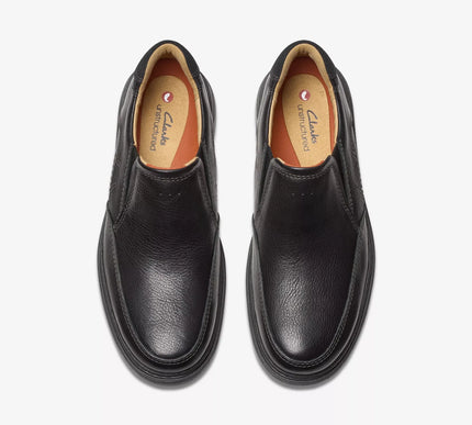 Clarks Un Briley Step Black Leather Loafer Shoe Mens US sizes 7-15 NEW Wide