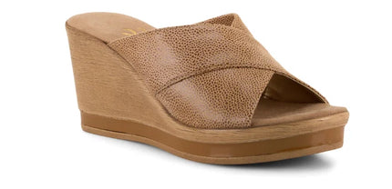 Onex Dianne X-Cross Slide Beige Elastic Wedge Sandal Womens sizes 5-11 NEW