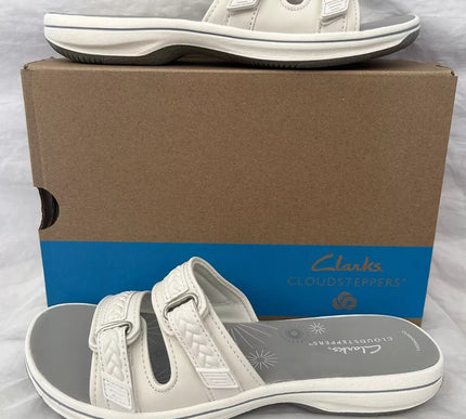 Clarks Breezey Eve White 2-Strap Sandal Women's sizes US 5-12 NEW!!!