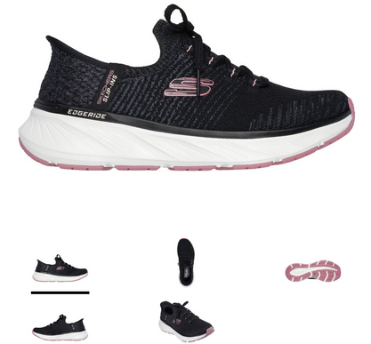 SKECHERS Edgeride Relaxed Fit Black/Pink Slip-ins Sneaker Women's sizes 5-11/NEW