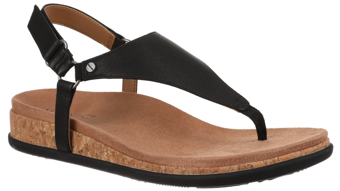 Vionic Kirra II Toe Post Sling Back Black Leather Sandal Women's sizes 5-11/NEW!