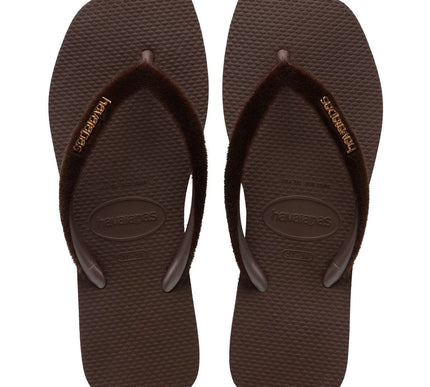 Havaianas Slim Square Plush Brown Flip Flop Sandal Women sizes 35-36-41-42 NEW