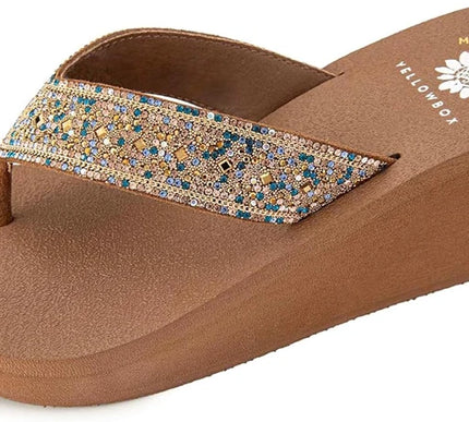 Yellow Box Waneta Tan Multi Wedge Toe Post Sandal Women's sizes 6-10/NEW!