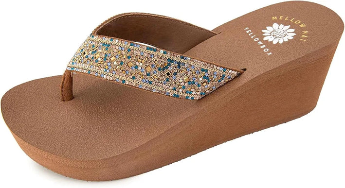 Yellow Box Waneta Tan Multi Wedge Toe Post Sandal Women's sizes 6-10/NEW!