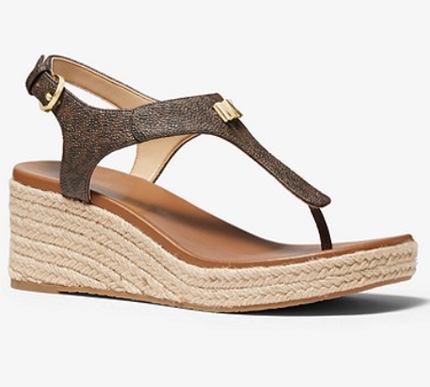 Michael Kors Laney Brown Leather Espadrille Thong Wedge Women's sizes 5-11/NEW