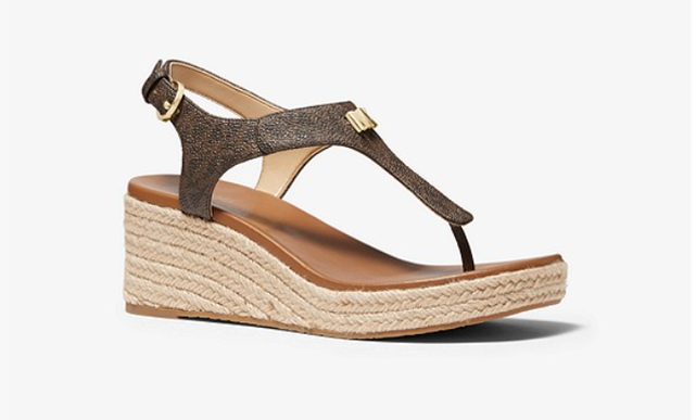 Michael Kors Laney Brown Leather Espadrille Thong Wedge Women's sizes 5-11/NEW