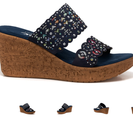 Onex Oppal Navy Nubuck 2 Band Laser Cut Wedge Sandal Women's sizes 5-11/NEW!!!