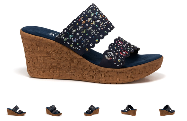 Onex Oppal Navy Nubuck 2 Band Laser Cut Wedge Sandal Women's sizes 5-11/NEW!!!