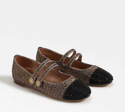 Circus by Sam Edelman Zoey Plaid Black/Natural Ballet Flat Women sizes 6-10/NEW