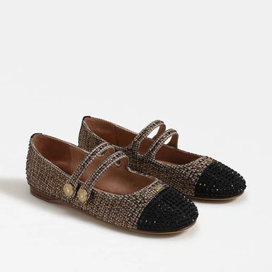 Circus by Sam Edelman Zoey Plaid Black/Natural Ballet Flat Women sizes 6-10/NEW