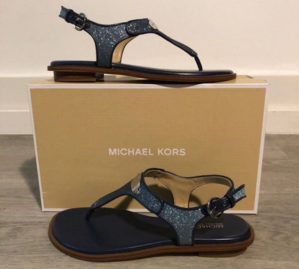 Michael Kors MK Plate Navy Fine Glitter Sandal Women's sizes 5-11/NEW!!!