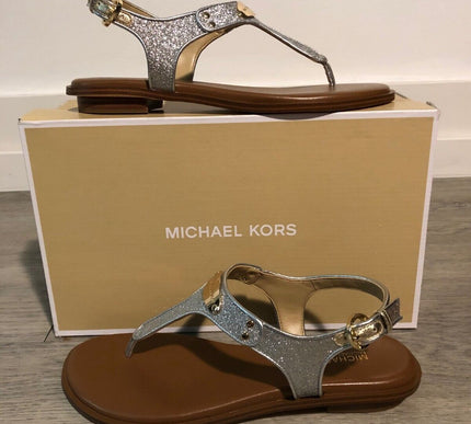 Michael Kors MK Plate Silver/Plat/Gold Glitter Sandal Women's sizes 5-11/NEW!!!