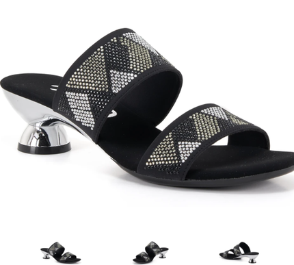 Onex Zenna Black Metallic Rhinestone Studded Wedge Sandal Women's sizes 5-11/NEW