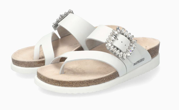 Mephisto Hambre White Waxy w Rhinestones Slide Sandal Women's sizes 35-42 NEW!!!