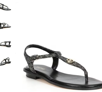 Michael Kors Mallory Black Gold Sig Logo Strappy Sandal Women's sizes 6-10/NEW!!