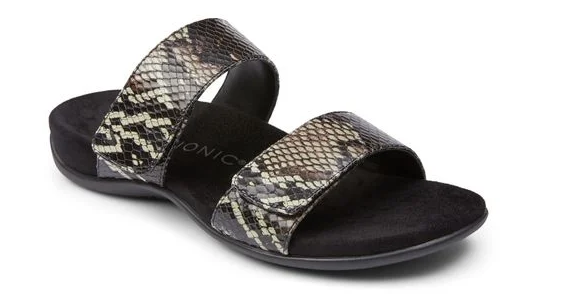 Vionic Randi Metallic Boa Black Slide Comfort Sandal Women's US sizes 5-11 NEW!!