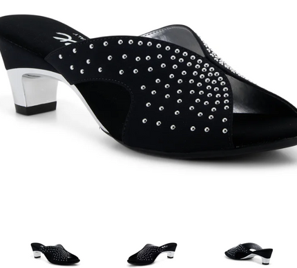 Onex Matilda Black Silver Elastic Slide Wedge Sandal Women's US sizes 5-11/NEW!