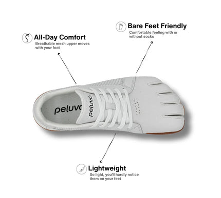 Peluva Court Ad-In White Barefoot Toe Shoes Mens US Sizes 8-14