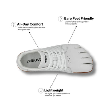 Peluva Court Ad-In White Barefoot Toe Shoes Mens US Sizes 8-14