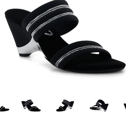 Onex Palloma Black Silver Elastic Slide Wedge Sandal Women's US sizes 5-11/NEW!!