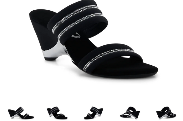 Onex Palloma Black Silver Elastic Slide Wedge Sandal Women's US sizes 5-11/NEW!!