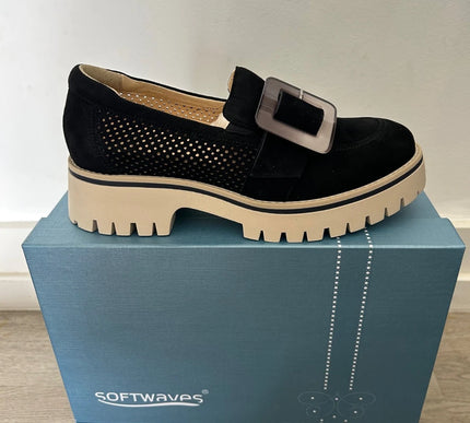 Softwaves Vana Black Suede Platform Slip-on Loafer Women EU sizes 36-41/US 6-11